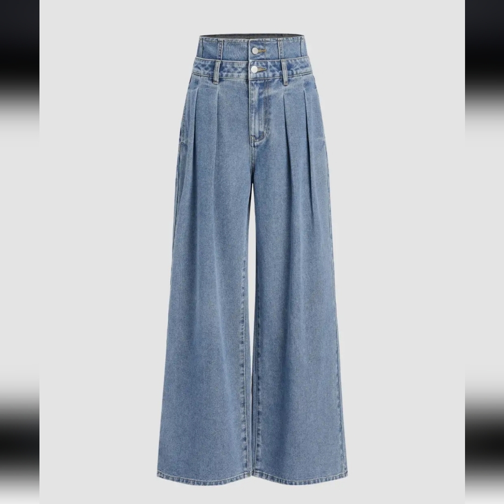 NWT CIDER Wide Leg High Waisted Light Wash Denim Jeans Pants Size Large